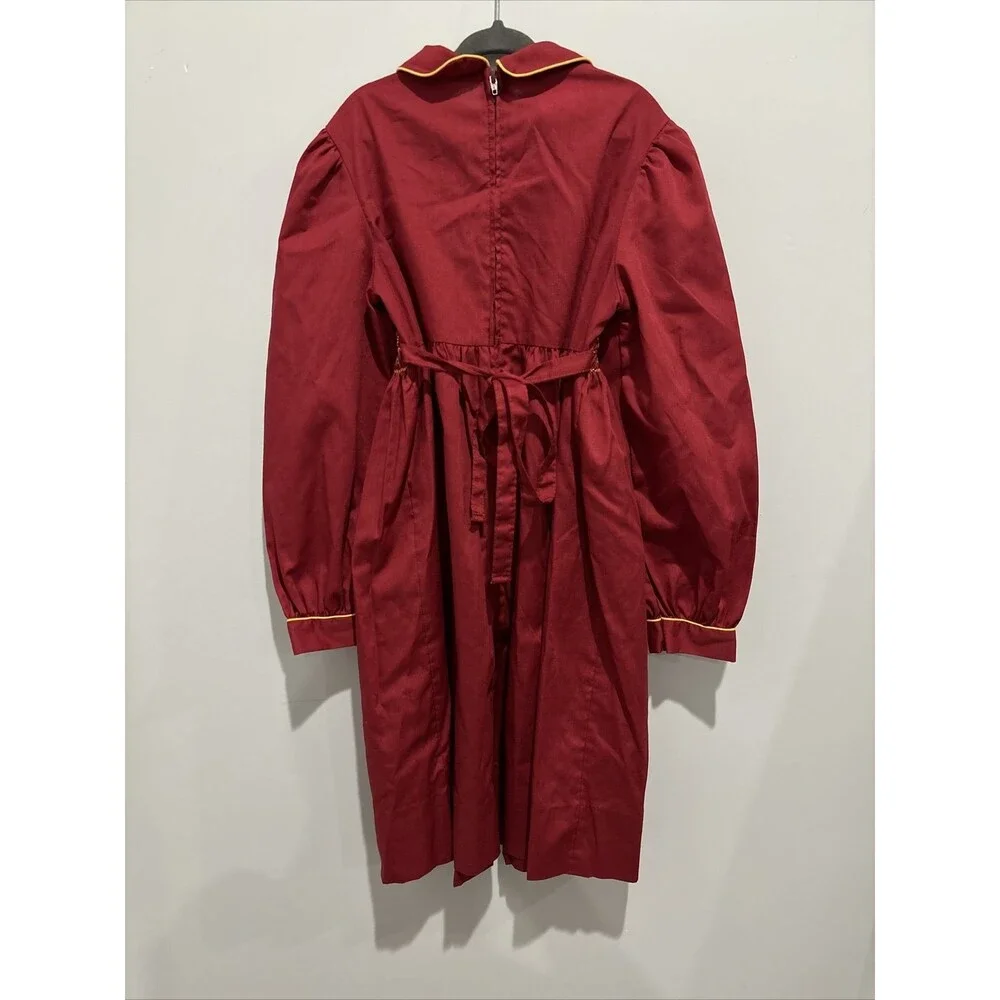 VINTAGE GIRL'S RED SMOCKED LONG SLEEVE DRESS - POLLY FLINDERS - SIZE 8